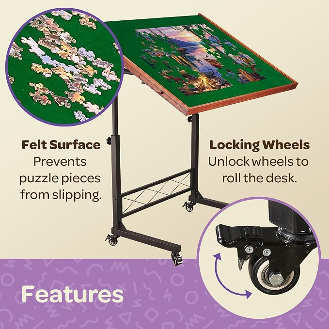 JoyBerri Puzzle Station Jigsaw Puzzle Table/Rolling Desk - 1500 Piece Puzzle Board/Portable Jigsaw Tables with Drawers and Legs - Height Adjustable for Adults