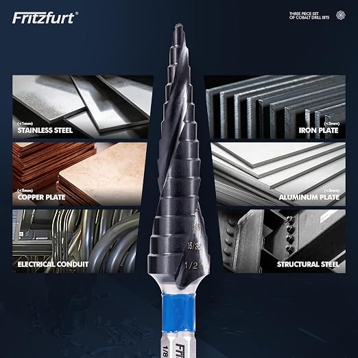 3-Piece M35 Cobalt Step Drill Bit Set — CBN Ground, AlTiN Coated, 1/4" Hex Shank | 6, 10 & 13 Steps | 1/8"–3/4" | Sheet Metal, Stainless Steel, Electrician