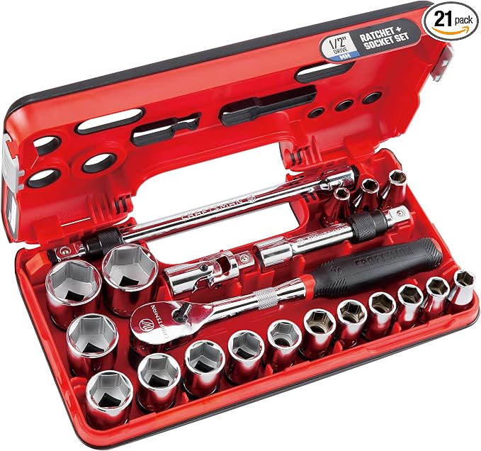 CRAFTSMAN V-SERIES Socket Set, Shallow MM, 1/2 Inch Drive, 21 Piece (CMMT45755V)