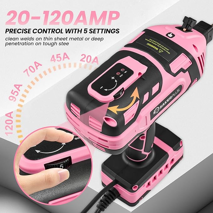 SakerPlus Portable Welding Machine, 110V Portable Welder Handheld, ARC Portable Welder with IGBT Inverter 5 Variable Current Adjustment, Helmet,Carring Case Included(Pink,25pcs 3/32" Wire Rods)