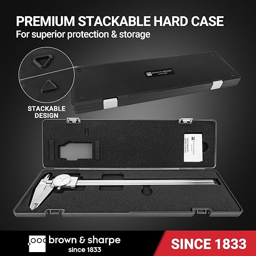 Brown & Sharpe 12-Inch Dial Caliper, Precision Measuring Tool with White High-Contrast Dial,Shock-Protected Stainless Steel Construction, Smooth Slider and Lockting Screw, for Machining & Inspection