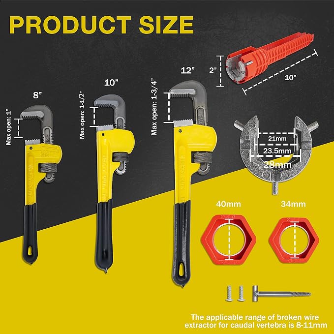 KOTTO Heavy Duty Adjustable Pipe Wrench Set - 3 Pack (8, 10, 12 Inches) Plumbing Wrench Tool with Faucet Pipe Tool in Storage Case