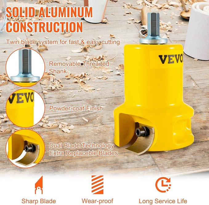 VEVOR Tenon Cutter, 1"/25.4mm & 1.5"/38mm & 2"/50.8mm, Premium Aluminum & Steel Log Furniture Cutter, with Dual Curved Blades & Button Screws Home Master Kit, Commercial Starter’s Tool for Home DIY