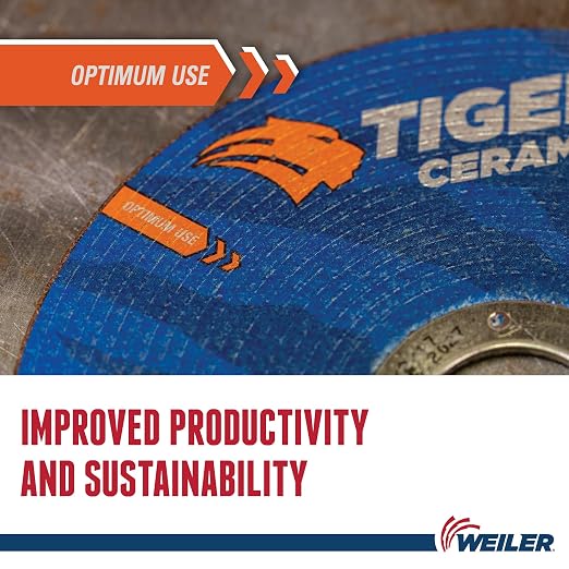 Weiler 58300 4-1/2 Inch Cutting Wheel, Tiger Ceramic Stainless Steel Superior Life & Cut Contaminant Free Max Performance Cutting, .045" CER60S Type 1 7/8" Arbor, Pack of 25