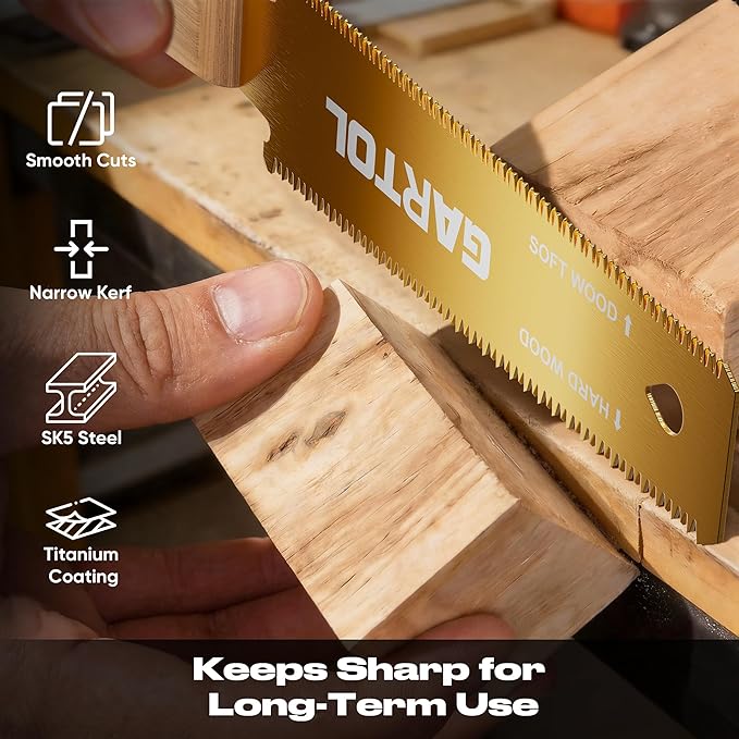 GARTOL Japanese Pull Saw Set for Woodworking - 2-Piece Hand Saw with 6 Inch Flush Cut & Double-Edged Ryoba Blade - SK5 Steel Precision Wood Cutting Tool for DIY Carpentry Trim Work