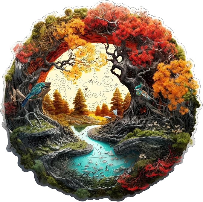 MEATRN Tree River 200 Pieces Wooden Puzzles for Adults - Autumn Landscape Jigsaw Puzzle with Colorful Trees and Flowing River, Family Night Fun, 11.2x11.1 in