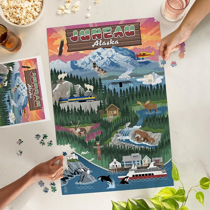 Lantern Press Juneau, Alaska, Retro Scenes 1000 Piece Jigsaw Puzzle for Adults, Made in USA with Reference Poster