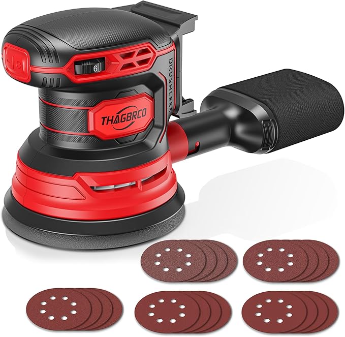 Cordless Orbital Sander Compatible For Milwaukee 18V, Electric Orbit Sander with Brushless 12000 RPM 6 Variable discs Speed Sander Machine With Dust Collector for Woodworking Sanding (No Battery)