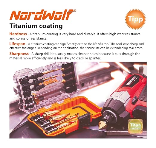 NordWolf 13-Piece HSS Titanium Spiral Flute Step Drill, 82-Degree 3 Flutes Countersink & Tapered Drill 4 Cutters Countersink and Saw Drill Bit Set with 1/4" Hex Shank in Storage Case