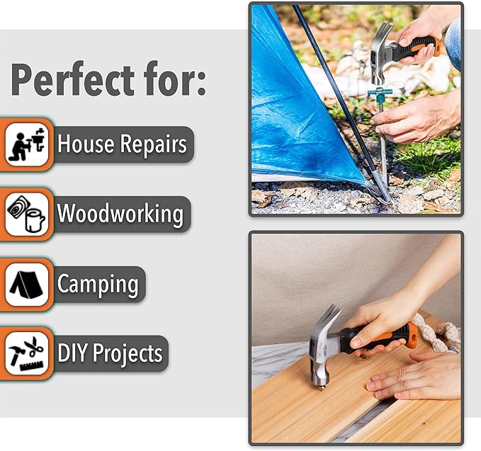 Mr. Pen- Claw Hammer, 8oz, Orange, Magnetic, Small Claw Nail Hammer for Women for Camping, Wood Working, House Repairs, Claw, Stubby, Tack