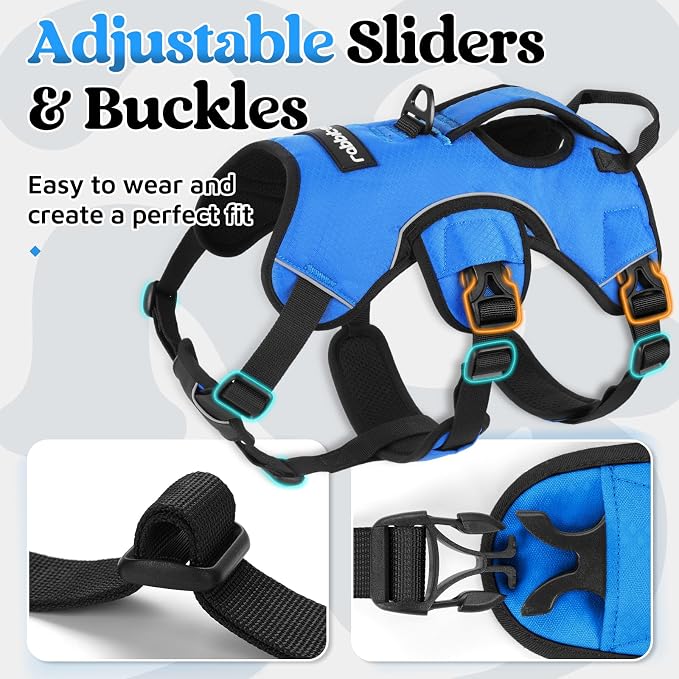 rabbitgoo Escape Proof Dog Harness for Large, No Pull with Lift Handle | No Escape, Full Soft Padded, Reflective Adjustable Vest, Leash Clip for Walking Hiking Training, Blue, Large