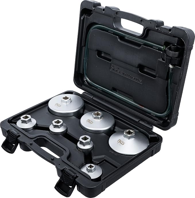 BGS 72054 | Oil Filter Wrench Set | with Oil Filter Drain Hose | for VAG, BMW, Citroën, Peugeot, Ford, Mercedes-Benz, Opel / Vauxhall, Volvo | 8-pcs.