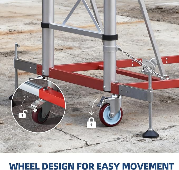 APARECIUM 12’ Aluminum Scaffolding, Foldable Scaffolding Ladder, Multipurpose Rolling Scaffolding Work Platform, Scaffold Tower, Ladder Stool Work Bench, Adjustable Work Platform, 330 Lbs Duty Rate