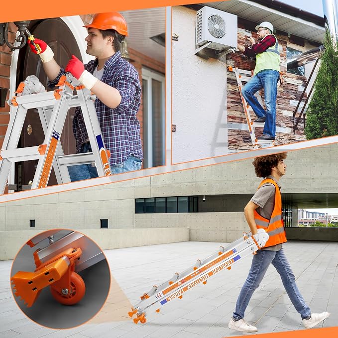 LEVELEVE Telescoping A Frame Ladder, 22FT Multi Position Ladder with Stabilizer Bar & Wheels,330 lbs Security Load for Stairs Home Indoor Outdoor Roof