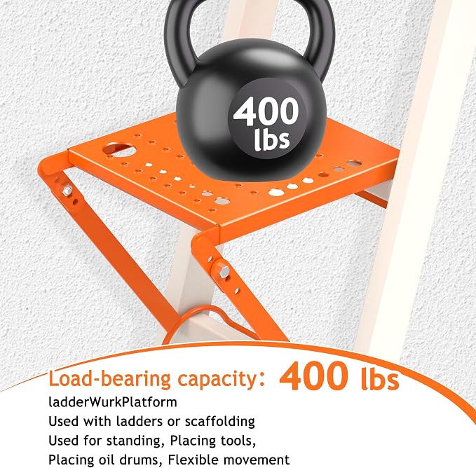 Ladder Platform Attachment,Anti-Slip Extension Ladder Tool,Heavy Duty Ladder Stand Ladder Step,Ladder Accessories Holds 400 Pound (Orange)