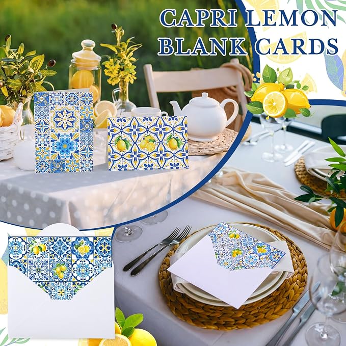 Maitys 200 Set Capri Lemon Blank Cards and Envelopes Bulk 4x6 Inch Beautiful Greeting Cards with Envelopes & Stickers 10 Amalfi Coast Lemon Notecards for Wedding Bridal Baby Showers Birthday