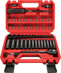 64-Piece 1/4" Drive Impact Socket Wrench Driver-Bits Set, Cr-V Metric&SAE Deep and Shallow Socket Set, S2 Power Bits with Quick-Release Ratchet Handle, Universal Joint, Bit Holder, Power Drill Adapter