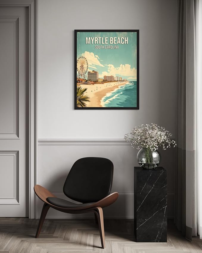 Myrtle Beach South Carolina Wall Art Print Poster, US Vintage Retro Beach Scenery Posters Prints for Restroom Home Picture Painting Artwork Gallery 219 (Myrtle Beach South Carolina, 24 x 36 inches, Unframed)