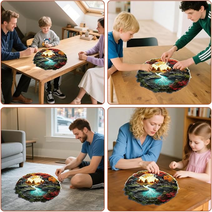 MEATRN Tree River 500 Pieces Wooden Puzzles for Adults - Autumn Landscape Jigsaw Puzzle with Colorful Trees and Flowing River, Family Night Fun, 16.9x16.8 in