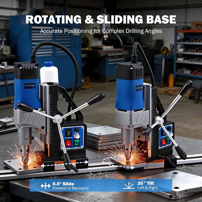 ZELCAN Mag Drill Press with 11 Core Drill Bits, 1550W Magnetic Drill with 2" Boring Dia Reverse Drilling, 2922lbf Portable Electric Magnet Drill with Stepless Speed for Metal Surface Industrial Home