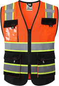 JKSafety Hi Vis Reflective Safety Vests for Men Women High Visibility Vest with Pockets Mesh Fabric Construction Safety Apparel Neon Vest for Work (220-OBlack 4XL)