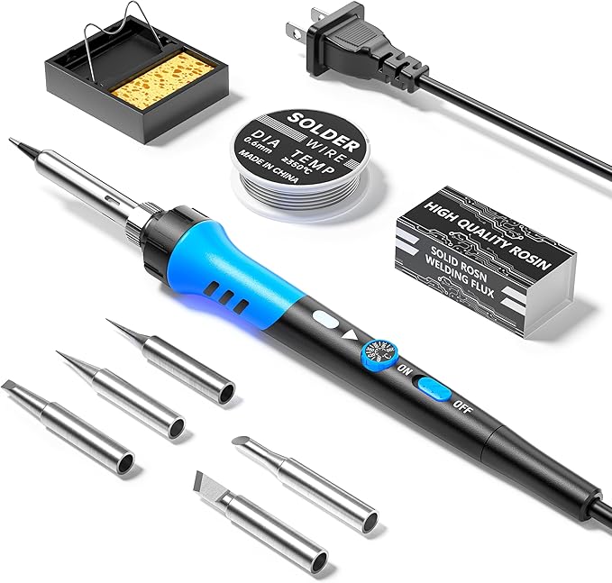 Soldering Iron Kit, 60W gun with Ceramic Heater, 9-in-1 solder kit tool, Adjustable Temperature 200 to 450℃, Iron Tips, wire, Solder Stand for Welding and Repairing
