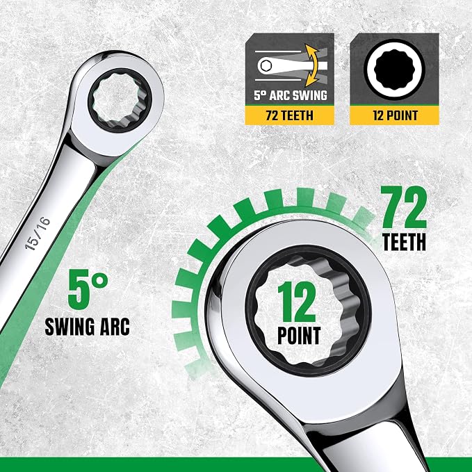 SK Ratchet Wrenches Set, Combination Wrench Set, 13-Piece, SAE 1/4" to 1" | Ratcheting Wrench Set, 72-Tooth, Chamfered Head Design, Premium CR-V Steel, with Rack Organizer