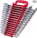 15-Piece Premium Angle Head Open End Wrench Set, Chrome Vanadium Steel, Mirror Chrome Finish | Include Metric Sizes 10, 11, 12, 13, 14, 15, 16, 17, 18, 19, 20, 21, 22, 23, 24mm with Storage Rack