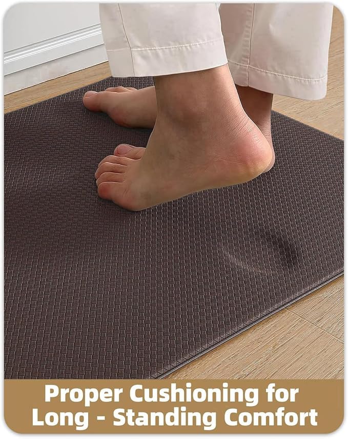 Color&Geometry Anti Fatigue Cushion Padded Kitchen Mat for Floor - 17x29+17x59,Easy Clean, Waterproof & Oil Proof, Anti Slip, Foam Rubber Runner Rug for Front Sink Comfort Standing, Brown Set of 2