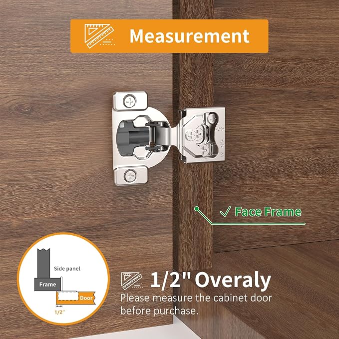 Chibery 30 Pack 1/2" 4D Concealed Hinges for Face Frame Door, Soft Close On/Off Switch, Self Closing, 105° Open Angle Concealed Stainless Steel Hinges for Framed Cabinet, Satin Nickel