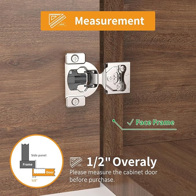 Chibery 4 Pack 1/2" 4D Concealed Hinges for Face Frame Door, Soft Close On/Off Switch, Self Closing, 105° Open Angle Concealed Stainless Steel Hinges for Framed Cabinet, Satin Nickel