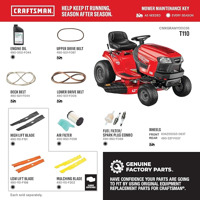 CRAFTSMAN 42" Gas Riding Lawn Mower with 17.5 HP* Briggs and Stratton Single-Cylinder Engine, Gas Lawn Tractor with 7-Speed Transmission, Red/Black (13AN77XSA93)