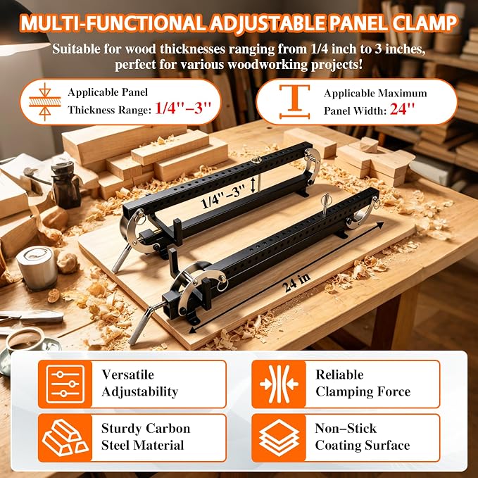 24 inch Panel Clamp 2 Pack, 4-Way Pressure Steel Parallel Clamp Woodworking with Adjustable Parallelogram Couplers,Precision Project Cutting Board Clamps for Gluing&Assembly of Board Cabinet,Tabletops