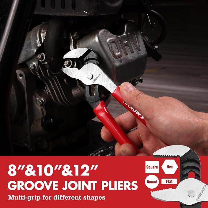 ARROW 8PCS Pliers & Wrench Set, Portable Rolling Bag With Handle | 6" Needle Nose Pliers, 6" Diagonal, 7" Linesman, 8" Slip Joint, 8" & 10" & 12" Groove Joint and CRV 8" Adjustable Wrench