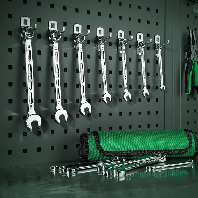 SK Combination Wrench Set, Metric 8 to 19mm, 12-Piece, Premium CR-V Steel | 12-Point, SureGrip Drive Design, 15-Degree Offset End, Drop Forged, SuperKrome Finish, with Rolling Pouch