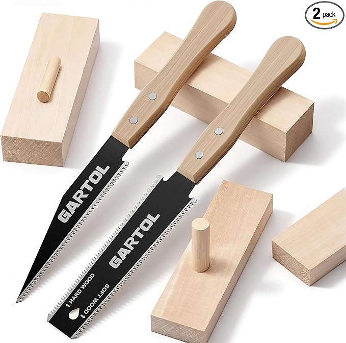 GARTOL Hand Saw for Wood Cutting, 2-Piece Japanese Pull Saw with 6-Inch Flush Cut & Double-Edged SK5 Flexible Blade & Wooden Handle, Precision Woodworking Tools for DIY, Crafting, Carpentry, Trim Work