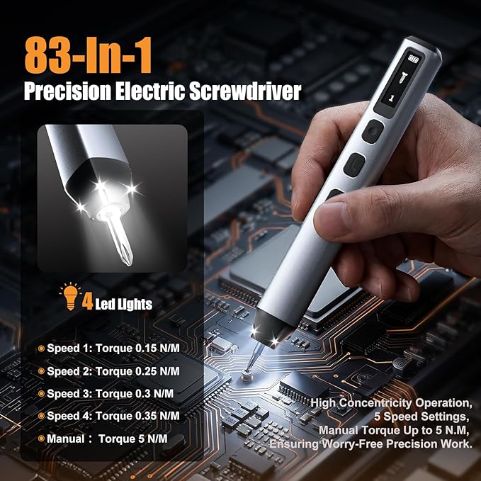 83-In-1 Mini Electric Screwdriver Set Cordless Precision Screwdriver With 72 Magnetic Drill Bits/Led Light/5 Torque Settings Multi-Purpose Precision Repair ToolSet for Phone Laptop Switch Camera Watch
