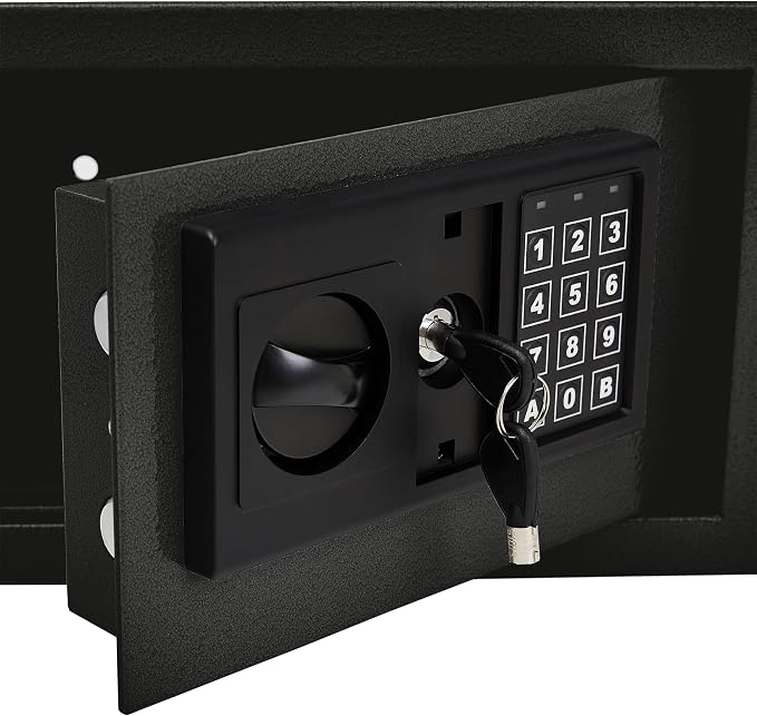 Digital Safe - Electronic Steel Safe with Keypad and Manual Override Keys - Protect Money, Jewelry, Passports - For Home, Business by Stalwart (Black), 12.2" (L) x 7.9" (W) x 7.9" (H)