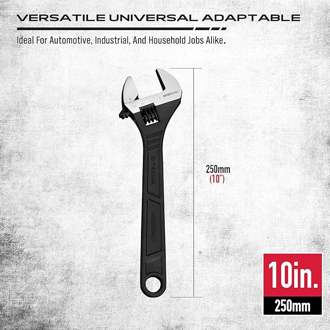 SEDY 10-Inch Adjustable Wrench, Black Oxide Finish Wide Jaw Spanner with Inch/Metric Scale, Premium Drop Forged Steel for Automotive Plumbing and Household Repairs