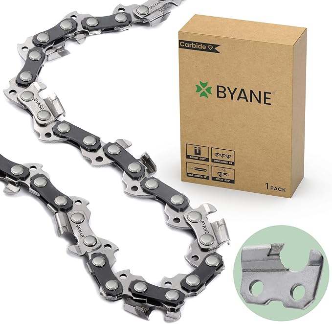 BYANE 16-Inch Carbide Chainsaw Chain .325" Pitch .050" Gauge 66 Drive Links | Fits Husqvarna 435, 455 Rancher, 550XP, and Echo CS-490, CS-500P