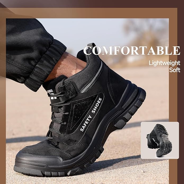 GUSAYEX Steel Toe Boots for Men Puncture Resistant Safety Work Boots with Kevlar Midsole Industrial Lightweight Men's Work & Utility Protective Shoes for Construction Warehouse Factory