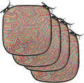 Lunarable Geometric Chair Cushion Pads Set of 4, Abstract Pattern Stripe Illusion Geometry Angles Stars Structure, Anti-Slip Seat Padding for Kitchen & Patio, 16"x16", Magenta Orange