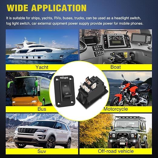 Nilight ON-Off Switch Panel 4 PIN DPST Toggle Switches Panel 12V 20A Black Anodized Aluminium Switch Shell Bracket with Screws Ternimals Jumper Wires Set for Cars Trailers Boats RV Camper