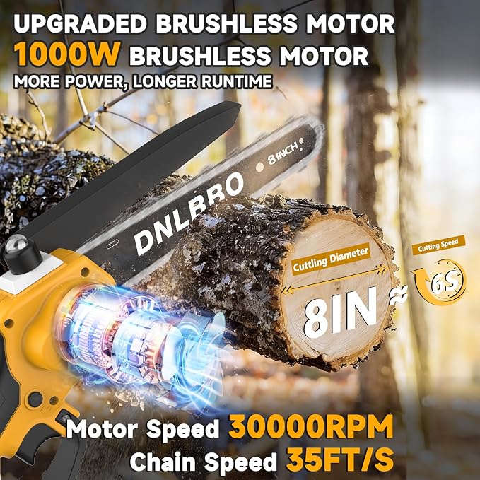 Cordless Pole Saw for Tree Trimming, 8IN Brushless 2-in-1 Electric Chainsaw | 1*4000mAh Battery, Auto Oiler, Max 16Ft Extension Pole, Auto Oil, 1000W Brushless Saw for Faster Tree Trimmer & Wood Cutting