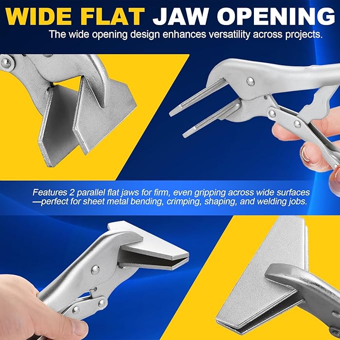 DASBET 10" Locking Sheet Metal Clamp | Heavy Duty Sheet Metal Grip Tool, Welding Locking Plier Tools, Adjustable Opening Nickle Plated Welding Plier Sheet Vice Grip Tool