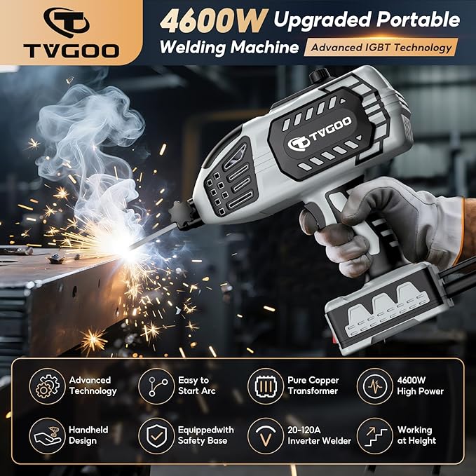 Portable Handheld Welding Machine - 110V IGBT Inverter Handheld Welder, 20-120A ARC Adjustable Current, Hot Start & Anti-Stick for 3/32"-1/8" Welding Rods(Grey)