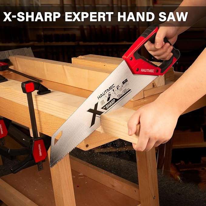 HAUTMEC X-Sharp 16" Pro Hand Saw for Wood Cutting & Woodworking, 11 TPI Crosscut Handsaw with Triple-Ground Teeth, Fine Cut Saws for PVC, Plastic & Trees