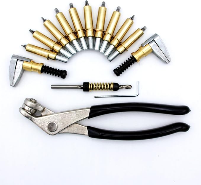 3/16" Mini Cleco Kit, with Cleco Pliers, 10 3/16" Clecos, 2 Side Clamps, and #12 Drill Bit with Spring Drill Stop