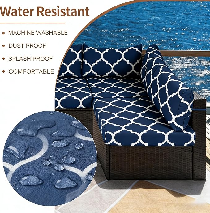 14 Piece Outdoor Patio Cushion Covers Replacement, Waterproof Outdoor Furniture Cushion Covers, Fit 7 Pcs 6 Seater Wicker Rattan Conversation Sofa Set,Geometry(Only Cover) 25.6x25.6