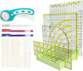 Quilting Kit with Quilting Ruler Holder, Rotary Cutter, Curved Corner Cutter Quilting Ruler, Slotted Quilting Ruler, Arcs Fans Quilt Circle Cutter Ruler, Non Slip Ruler Grip Rings, Heat Erasable Pens